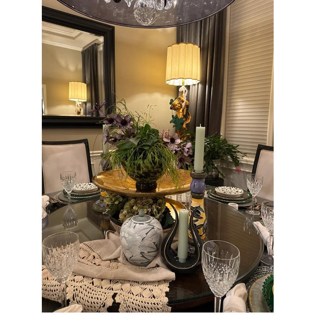 Purple Vintage Italian Hand Painted and Glazed Candle Holders - A Pair For Sale - Image 8 of 10