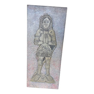 Vintage Medieval Knight Faux Stone Brass Rubbing Style Wall Plaque For Sale