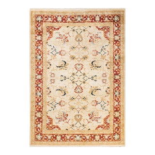Vintage Traditional Hand Knotted Wool Area Rug, Ivory - 6'1" X 8'7" For Sale