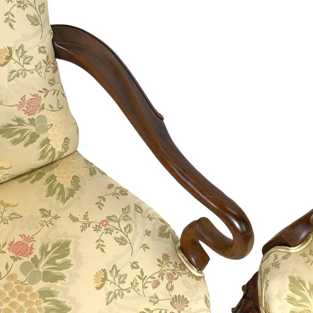 Wood Pair of Georgian Revival Armchairs, Vintage Floral Upholstery For Sale - Image 7 of 18