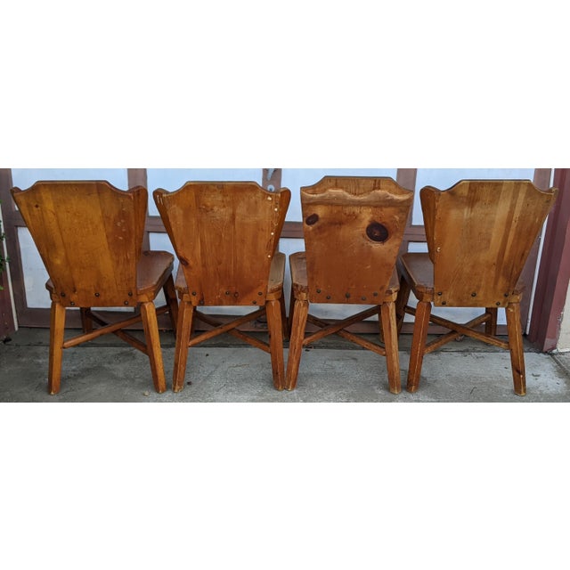 Vintage 1940s Knotty Pine Habitant Mismatched Dining Chairs Set of 4