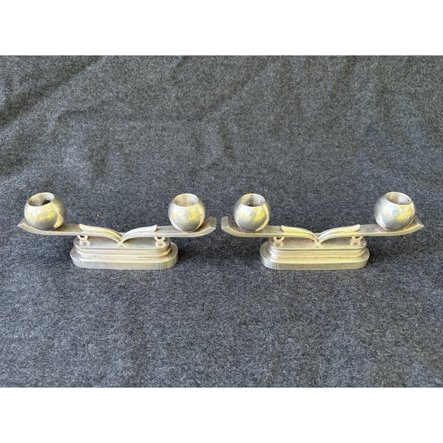 Mid-Century Modern Hans Hansen Sterling Silver Low Art Deco Candlesticks For Sale - Image 3 of 18
