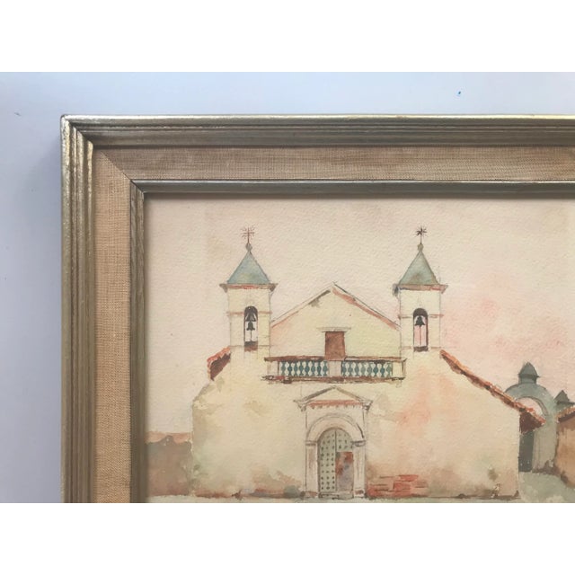 Vintage 1960s Original Watercolor Painting of Spanish Mexican Mission, Signed S. Ortiz, Framed For Sale - Image 4 of 10