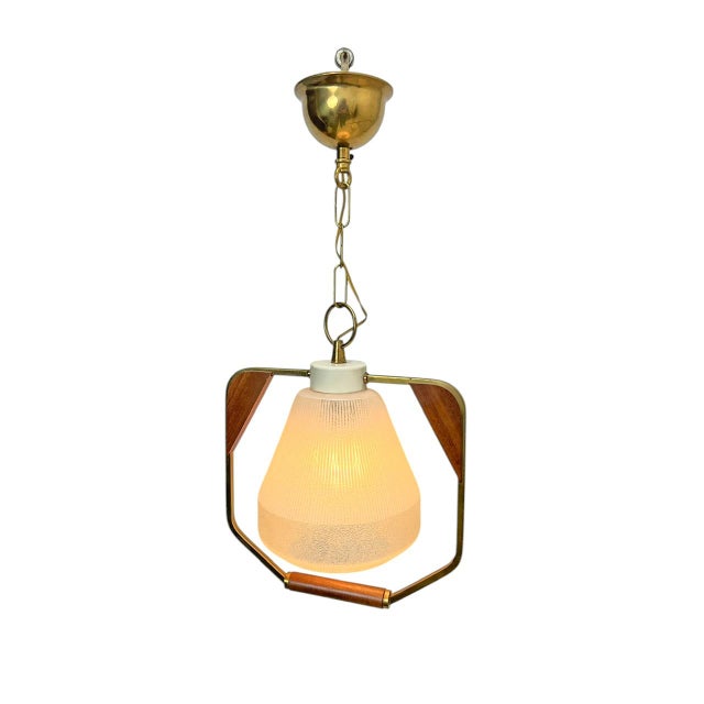 1960s Danish Teak Brass and Glass Pendant Lamp, 1960s For Sale - Image 5 of 10