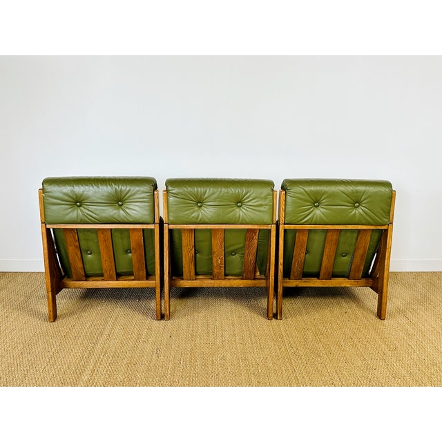 Brown Vintage Scandinavian Modular Sofa in Green Leather and Oak, 1960s, Set of 3 For Sale - Image 8 of 18