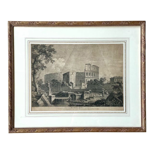 Vintage Framed Architectural Print For Sale