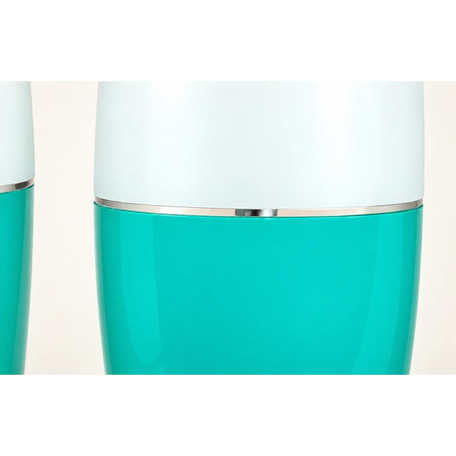 Metal Vintage Murano Glass Lamps Aqua White For Sale - Image 7 of 8