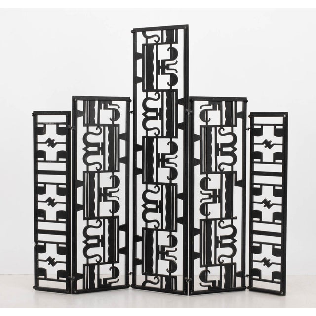 Metal Art Deco Geometric Openwork Aluminum Five Panel Floor Screen For Sale - Image 7 of 7