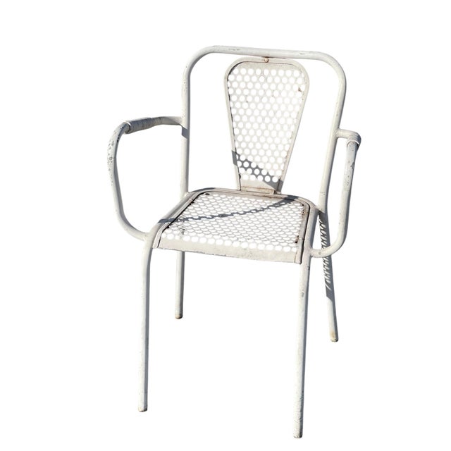 Industrial Metal Bistro Armchairs by Rene Malaval, France, 1950, Set of 3 For Sale - Image 10 of 11