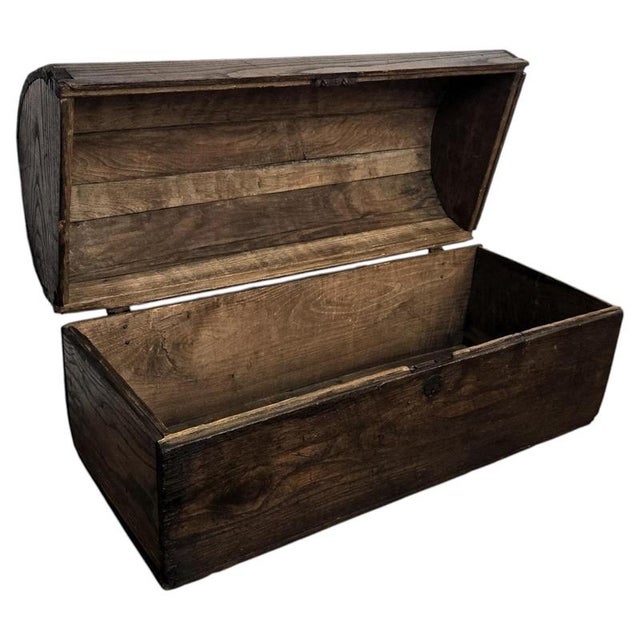 Antique Rustic Italian Walnut Wood Chest Trunk Basket, 1890s For Sale - Image 11 of 11