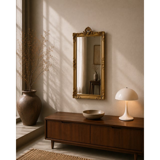 Vintage gilt wall mirror produced by aarhus glasimport & glassliberi a/s in denmark. executed with a rococo revival frame...