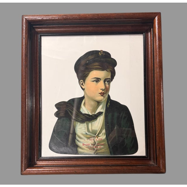 Antique Victorian Walnut Framed Advertising Die Cut Beck & Son Boots & Shoes New York For Sale - Image 6 of 6