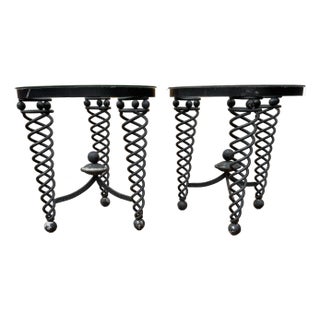 Late 20th Century Most Unusual Large Iron With Aluminum Feet Designer Spiral Leg Side Tables For Sale