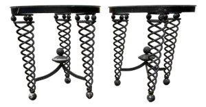 Late 20th Century Most Unusual Large Iron With Aluminum Feet Designer Spiral Leg Side Tables