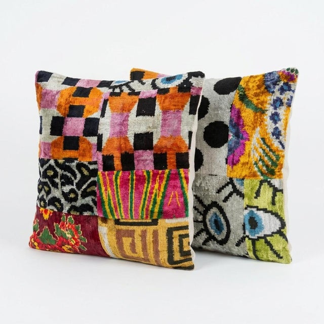 Silk Ikat Velvet Pillow Cover 19'' X 20'' - Set of Two For Sale - Image 4 of 5