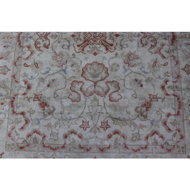 Textile Neutral Butter Color Background With Light Green, Light Blue, Red in All-Over Floral Design Vintage 7'0"x8'7" For Sale - Image 7 of 12