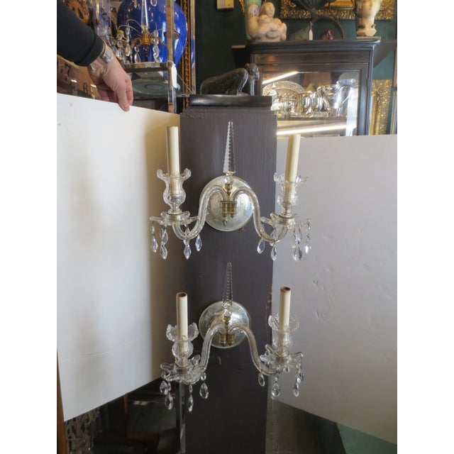 Glass 1960s Georgian Style Crystal Double Arm Sconces - A Pair of 2 For Sale - Image 7 of 12