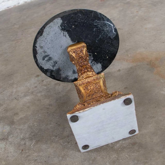 Neoclassic Hollywood RegencyPedestal Side Table Round Gilded Plaster & Black Composit Top For Sale - Image 12 of 13