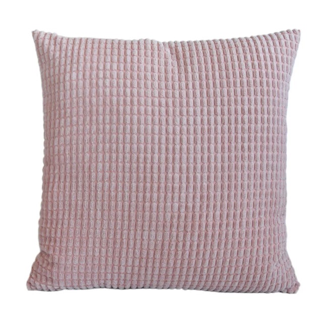 Custom-tailored reversible pillow in designer ultra-soft rose pink plush cotton blend fabric. Same fabric on the reverse....