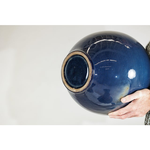 Large Artisan Teardrop Ceramic Vases in Deep Blue and Terracotta Glaze - A Pair For Sale - Image 14 of 18