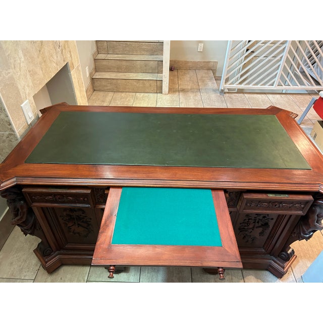 Traditional Antique Renaissance Revival Executive Desk For Sale - Image 3 of 10