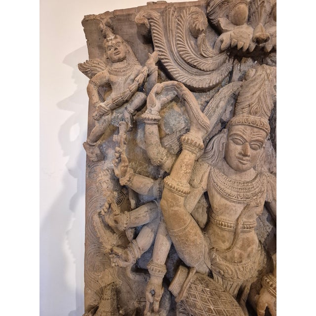 Antique Indian carved mahogany architectural remnant with God's and deities.