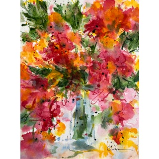 Original Watercolor Painting of Abstract Flowers “Blue Vase” For Sale