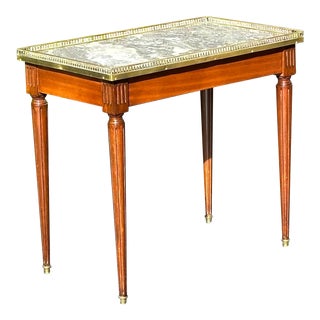 French Louis XVI Style Grey Marble Top Sofa/Console Table With Brass Gallery For Sale