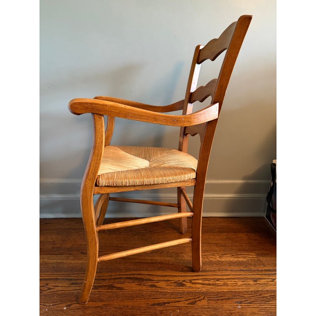 1990s Pair of Ladder Back Straw Seat Chairs For Sale - Image 4 of 11