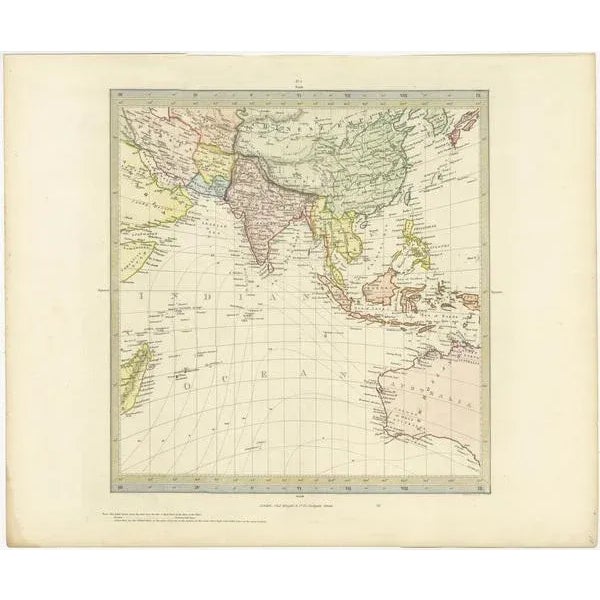 Original antique map of Southern Asia, the East Indies and the Indian Ocean. Also shows part of Australia. Published circa...