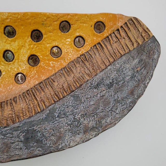 Early 21st Century Lithuanian Artist Neringa Aruliene Ceramic Art Footed Textured Glazed Console Display Bowl For Sale - Image 9 of 13