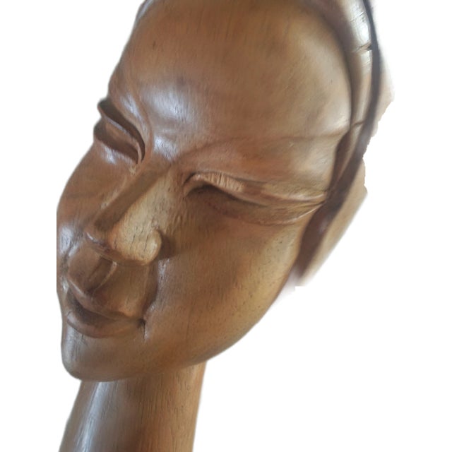 Vintage MCM Teak Wood Sculpture Female Bust Attributed to Filipino Artist Jose P. Alcantara For Sale In Jacksonville, FL - Image 6 of 11