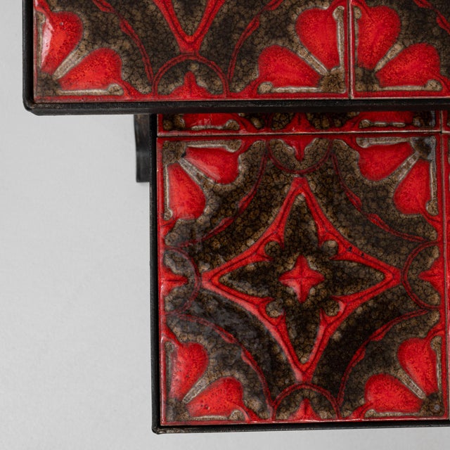 20th Century French Iron Nesting Tables With Ceramic Tops - A Pair For Sale - Image 10 of 18