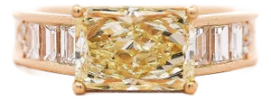 3.86 Carat Yellow Diamond East West Ring, Size 6.75 18k Gold