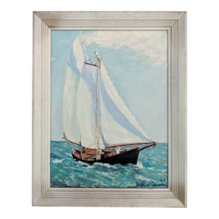 Vintage Original Coastal Sailboat Seascape Painting Framed and Signed For Sale