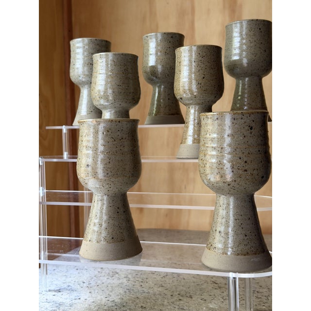 Handmade Speckled Stoneware Goblets, Set of 8 For Sale - Image 11 of 18
