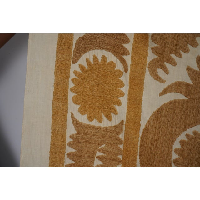 Beige Uzbek Suzani Textile, Square Red and Camel Table Cover in Red Tones 4'2'' X 4'9'' For Sale - Image 8 of 16