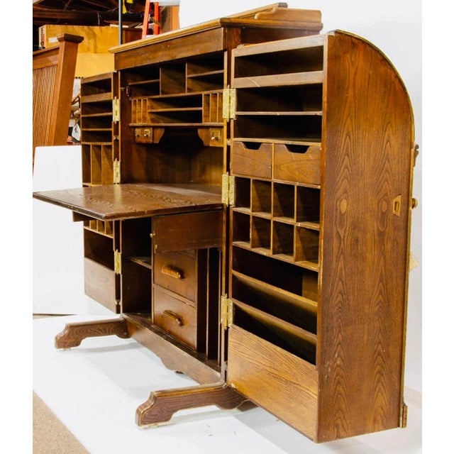 Vintage Oak Wooten Crafts Desk Doors Opening to a Fold Down Writing Surface, Drawers, & Slots, For Sale - Image 4 of 9