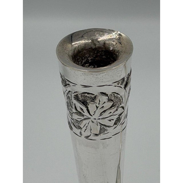 Early 20th Century Art Nouveau Sterling Silver Candlesticks With Floral Relief Decoration - a Pair For Sale - Image 5 of 6
