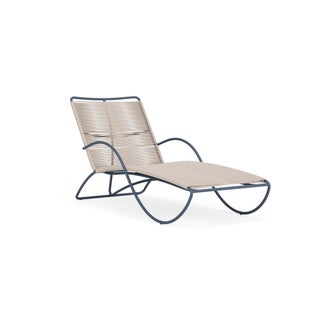 Brown Jordan Walter Lamb Aluminum Contoured Chaise in Sapphire with Pebble Strapping For Sale