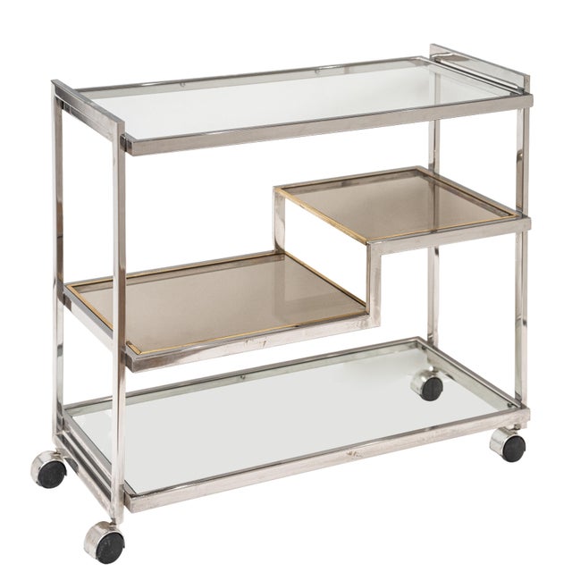 Italian Modern Drinks Cart or Bar Trolley of Chrome and Brass For Sale - Image 10 of 15