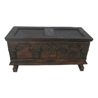 Antique German Dark Oak Trunk For Sale