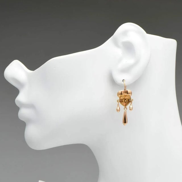 Contemporary 14KRY Double Heart Tassels Earrings, 2 pieces For Sale - Image 3 of 3