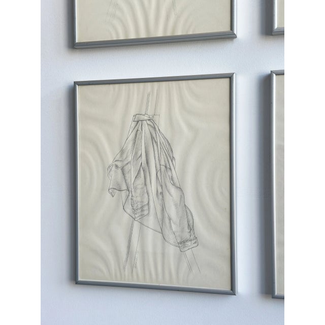Gray Vintage Quartet of Graphite on Paper Shirt Illustrations, a Set, Circa 1978 For Sale - Image 8 of 17