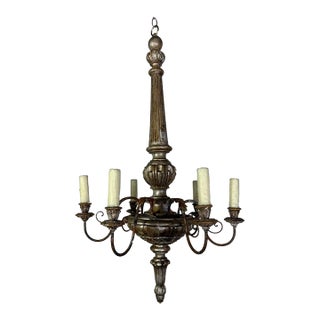 Early 20th Century Italian Silvered Wood and Iron Six-Light Chandelier For Sale