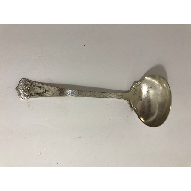 Antique Silver plated elegant design with hand hammered Ladle, makers mark reads “ Continental Mfg. Co. NY” Some ware but...