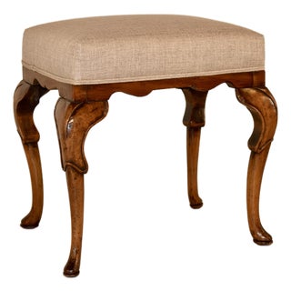 Edwardian English Walnut Upholstered Stool, Circa 1900 For Sale