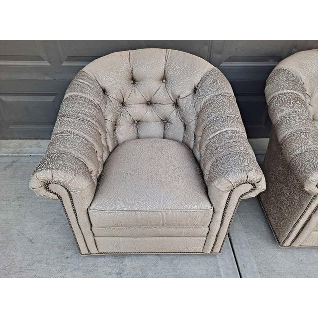 Mid-Century Modern Lexington Robinson Tufted Back Swivel Chairs. Pair. For Sale - Image 3 of 5