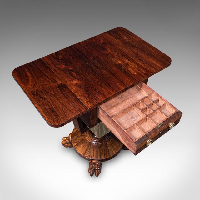 Wood Antique Ladies Hobby Table, English, Drop Leaf, Sewing, Parlour, William IV For Sale - Image 7 of 12