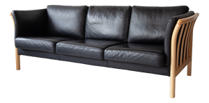 Vintage Danish Three-Seater Sofa in Black Leather, 1970s